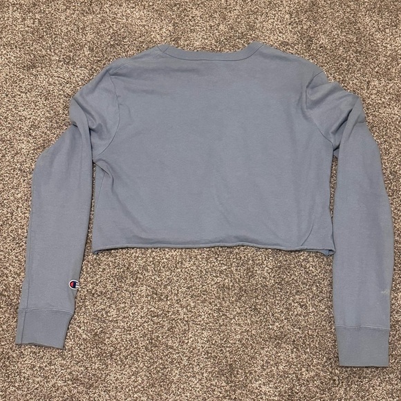 Champion Grey Crewneck Cropped Sweatshirt with Blue Logo Tag - Picture 4 of 9
